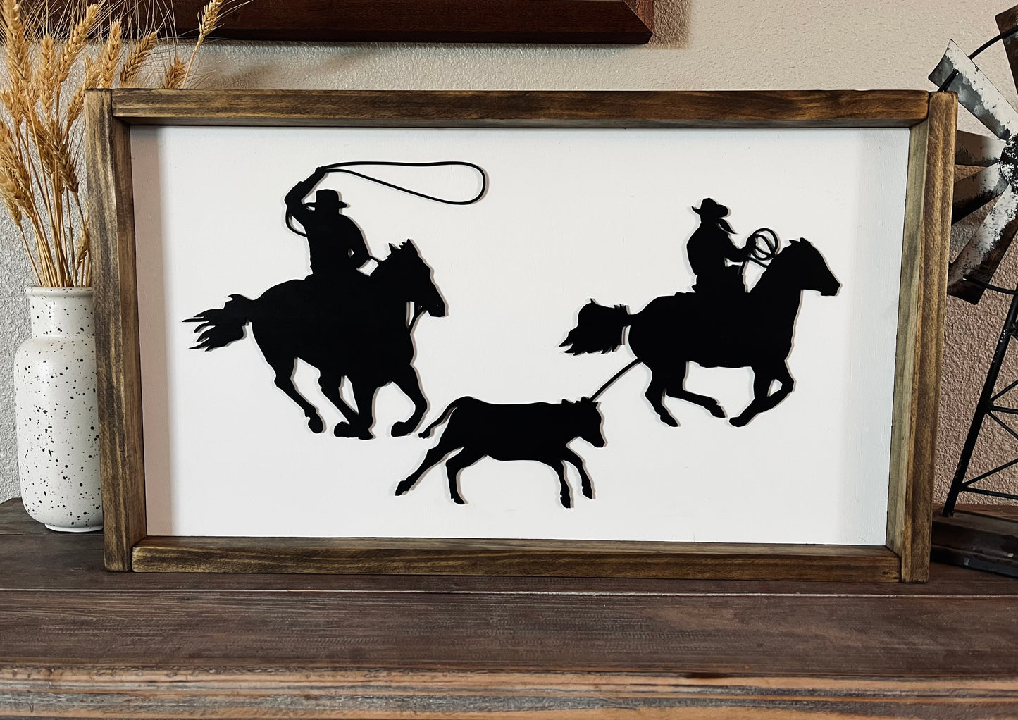 Team Roping - Handcrafted 3D wood sign - western home -