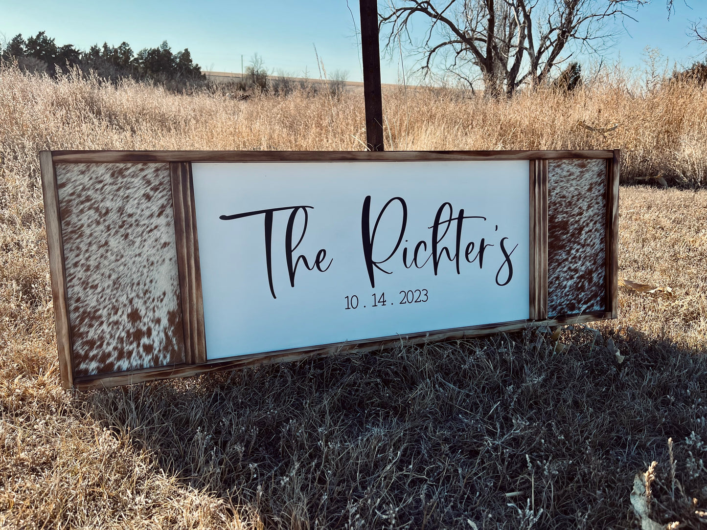 Personalized Genuine Cowhide Sign - Last Name - Custom Text