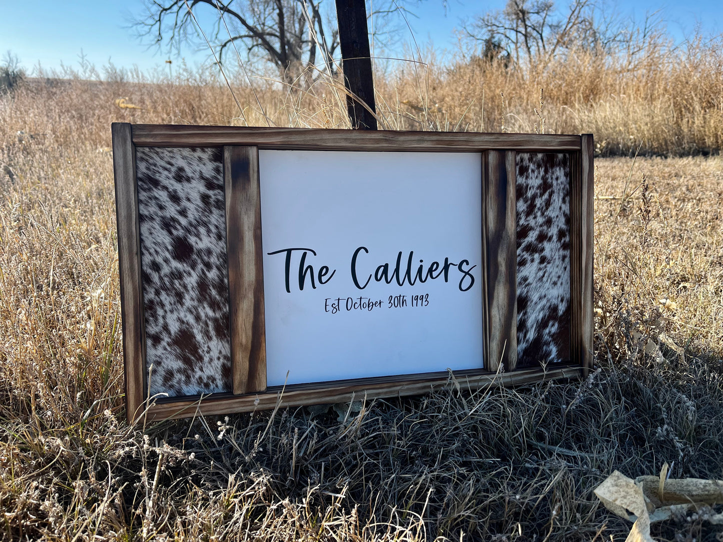 Personalized Genuine Cowhide Sign - Last Name - Custom Text